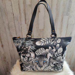 Anuschka Hand Painted Womens Classic Work Tote, Cleopatra's Leopard 664, Leather